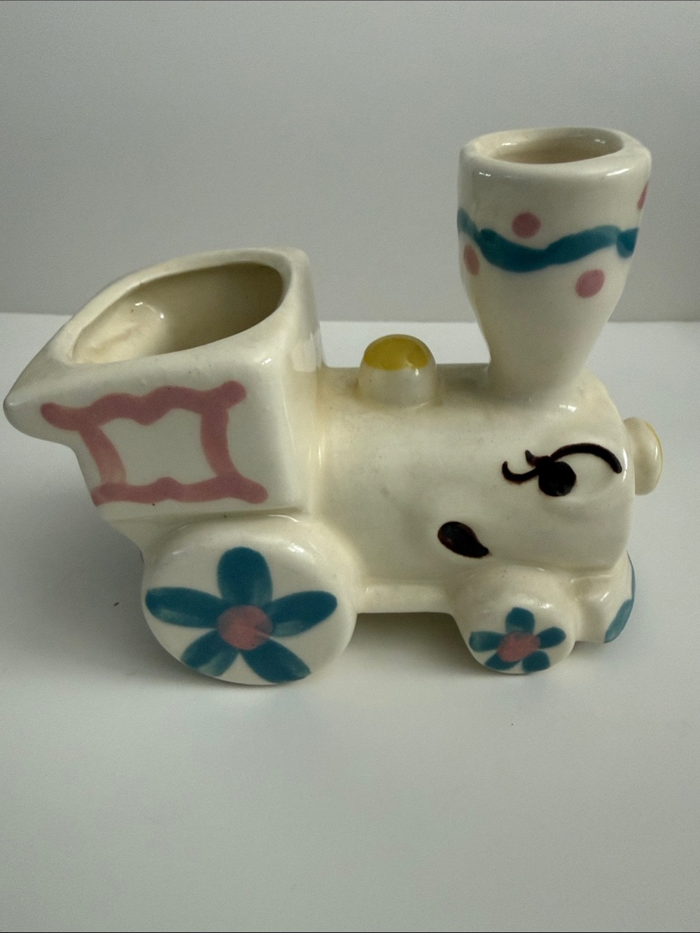 Napco Mid Century Ceramic Anthropomorphic Train Nursery Planter